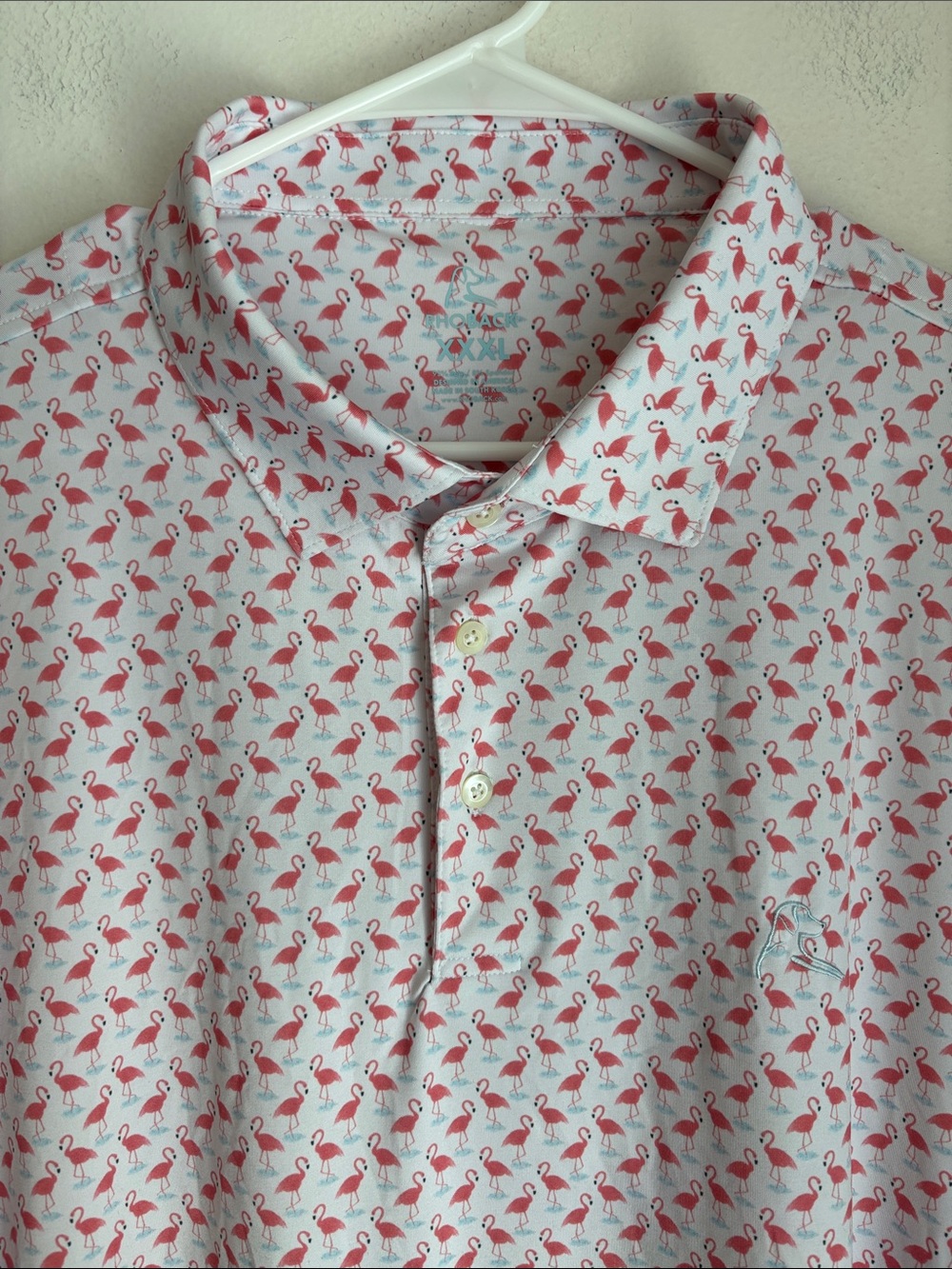 Rhoback Men's flamingo White performance golf Polo Shirt novelty 3XL XXXL EUC